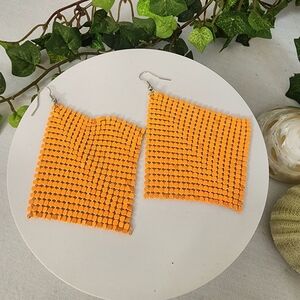 Orange Beaded Statement Drop Earrings - Women Jewelry